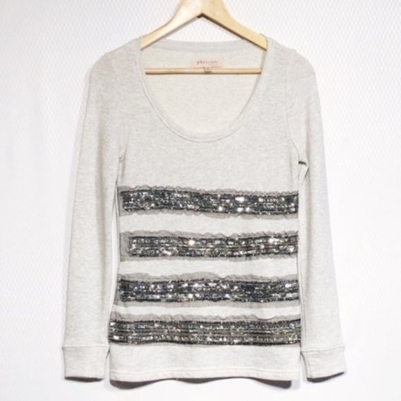 Philosophy Striped Beaded Sequin Scoop Neck Top - Picture 1 of 8